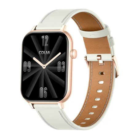 COLMI C28 Smartwatch in Gold with a White Leather Strap